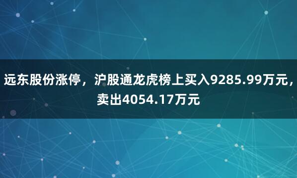 远东股份涨停，沪股通龙虎榜上买入9285.99万元，卖出4054.17万元